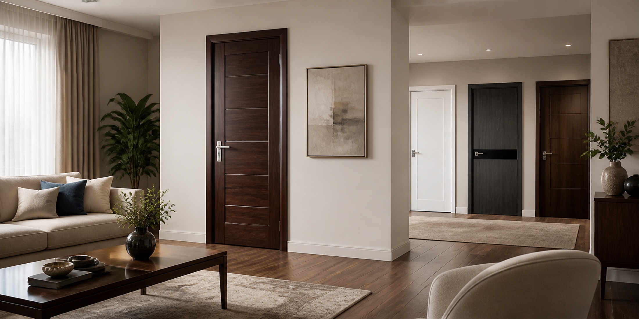 Contemporary interior displaying coordinated custom wooden door styles